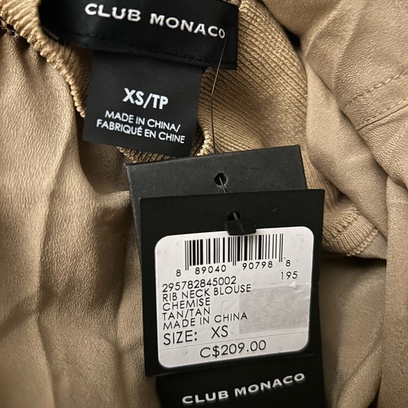 Club Monaco NWT Neutral Tone Rib Neck Blouse Size XS - Picture 3 of 4